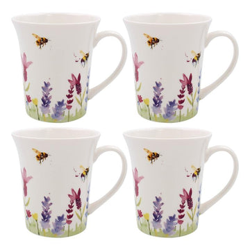 Set of 4 Ceramic Lavender & Bees Mug