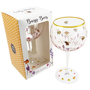Hand Painted Bees & Flowers Yellow Gin Glass (design by Jennifer Rose)