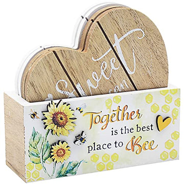 Bee Happy Sunflower Wooden Set of 4 Coasters