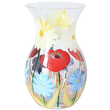 Wild Garden Flowers Decorative Yellow Glass Vase