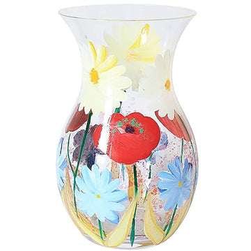 Lynsey Johnstone Hand Painted Wild Garden Flowers Decorative Yellow Glass Vase