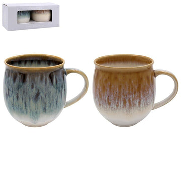 Set of 2 Amber & Black Ceramic Reactive Glaze Mugs