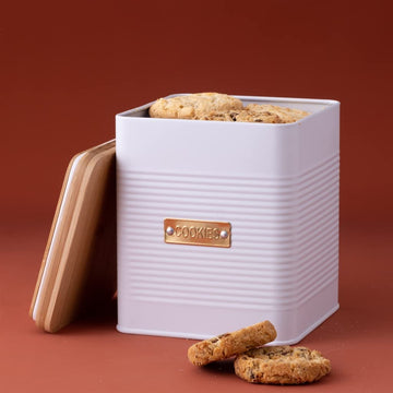 White Steel Cookie Square Canister