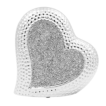 21x8cm Standing Silver Heart Decor Diamante Table Gift Idea
