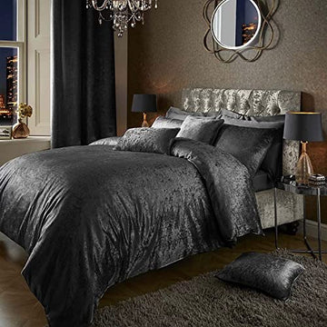 Crushed Velvet Duvet Cover Set, Charcoal, King