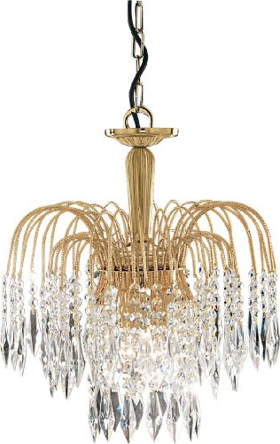 Waterfall 3 Light Gold & Crystal Pendant