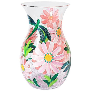 Daisies & Dragonflies Glass Decorative Clear Vase