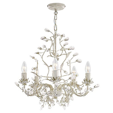 Almandite 5 Lights Cream Gold Leaves & Crystal Chandelier