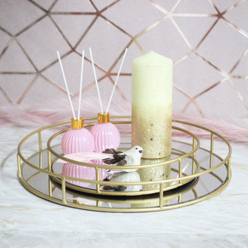 Set of 2 Round Gold Mirror Plate Votive Trays