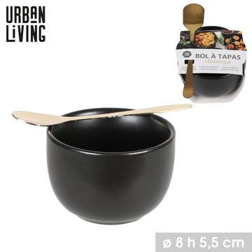 8cm Tapas Dish Bowl Ceramic & Spoon Black