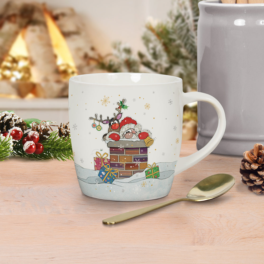 Santa on Roof Chimney Christmas Mug