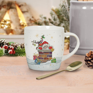 Santa on Roof Chimney Christmas Mug