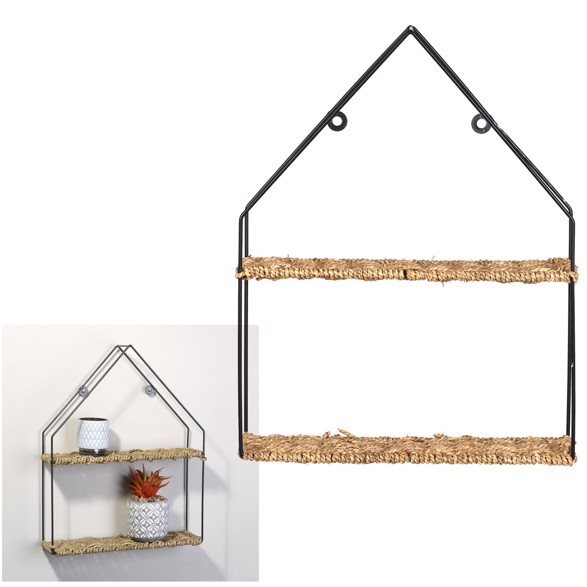 House Shape Floating Shelf - Woven Rope Base
