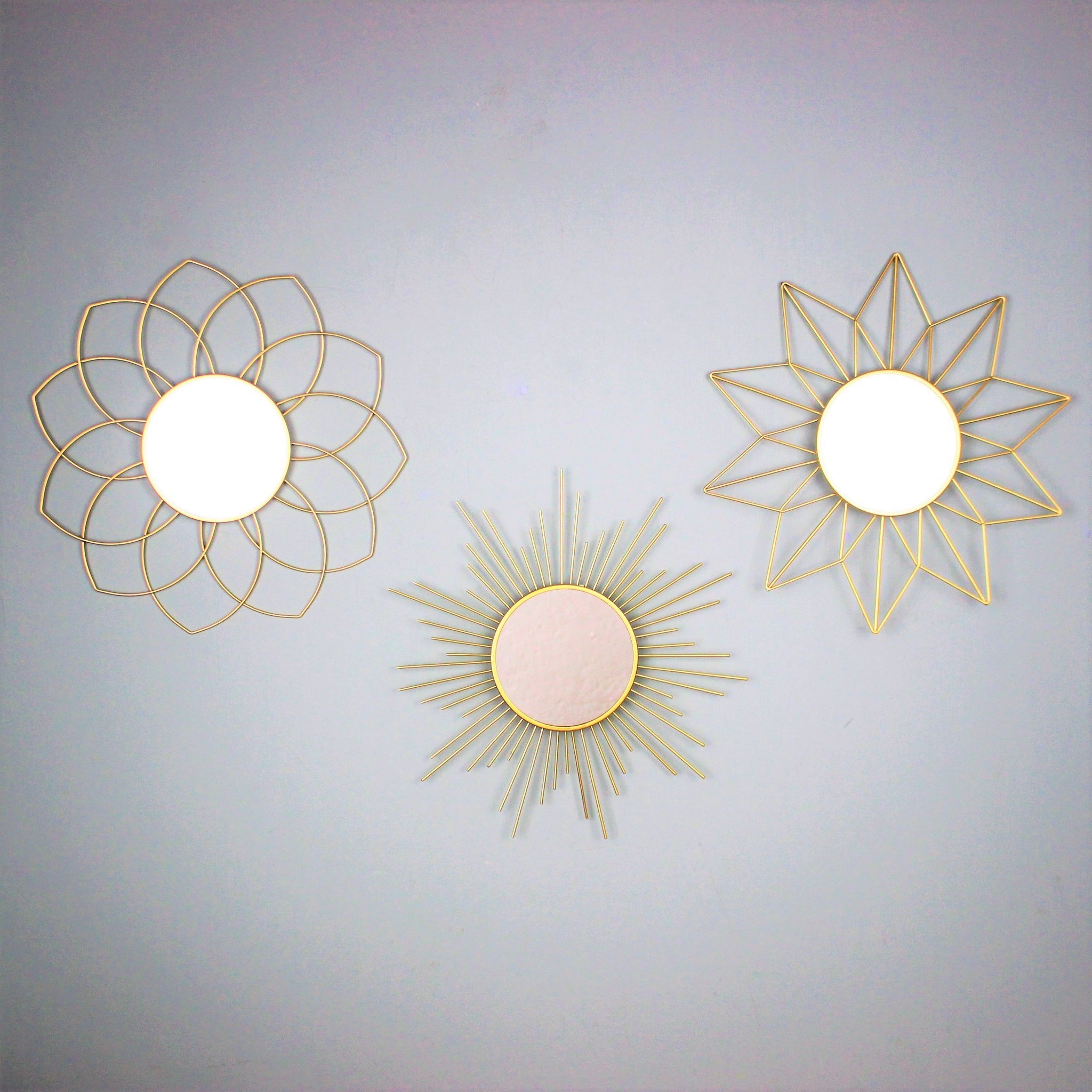 Set Of 3 Gold Round Metal Geometric Wall Mirrors