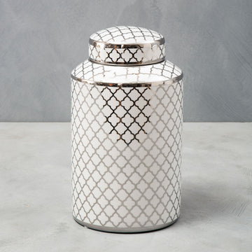 Renia Small White Silver Ceramic Ginger Jar