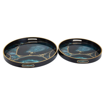 Selena Set of 2 Round Agate Effect Trays