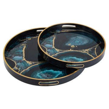 Selena Set of 2 Round Agate Effect Trays