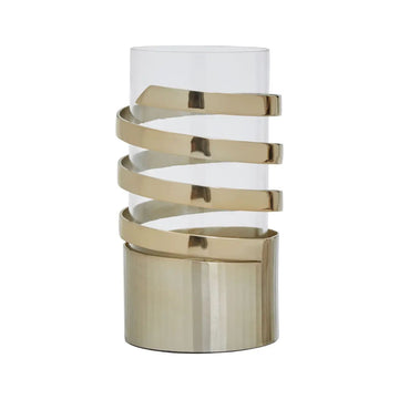 Aureli Small Vertical Textured Gold Metal Hurricane Candle Holder