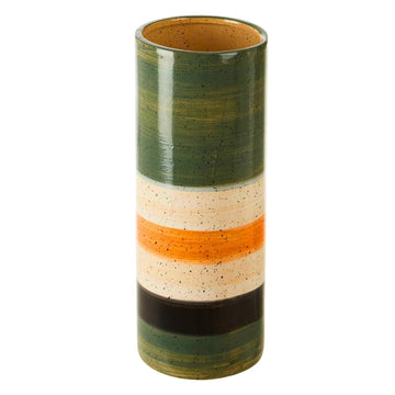 Sorrelle Large Green & Orange Stripe Ceramic Vase