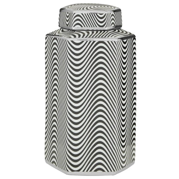 Amela Small Black White Hexagon Ceramic Ginger Jar