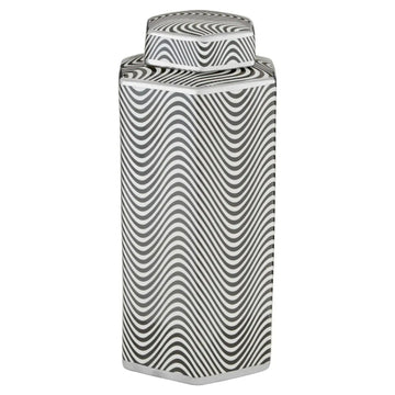 Amela Large Black White Hexagon Ceramic Ginger Jar