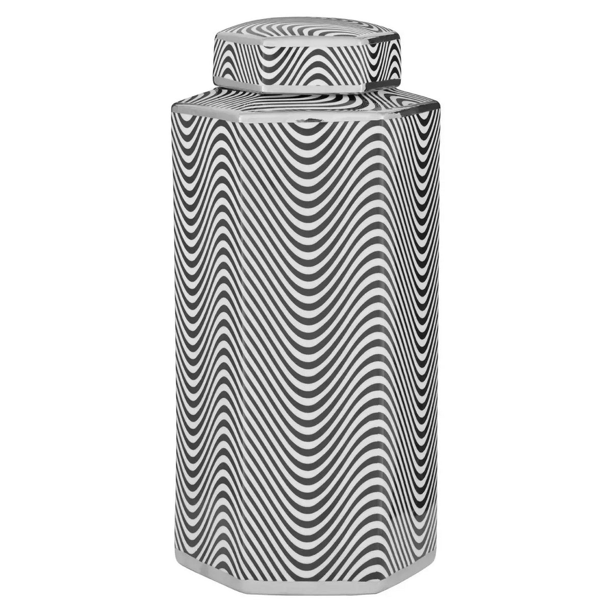 Amela Large Black White Hexagon Ceramic Ginger Jar
