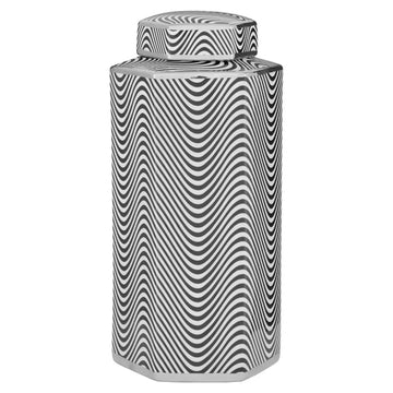 Amela Large Black White Hexagon Ceramic Ginger Jar