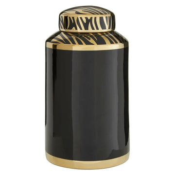 Caylee Small Black & Gold Zebra Lid Ceramic Ginger Jar