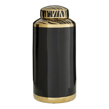 Caylee Large Black & Gold Zebra Lid Ceramic Ginger Jar