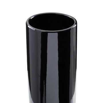 2Pc Cally Large & Small Black Silver Stoneware Pedestal Vases