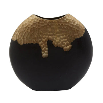 Kaito Large Black & Gold Round Vase