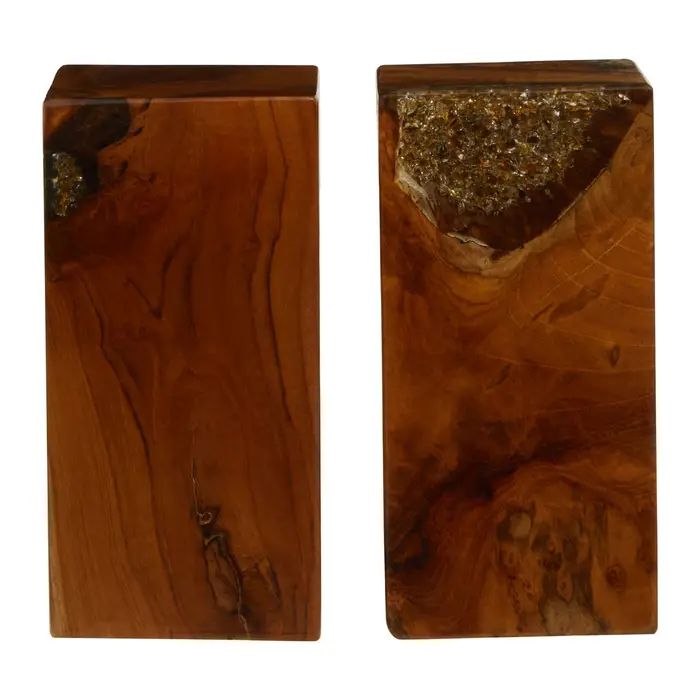 Sakura Set Of 2 Teak Wood Bookends