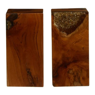 Sakura Set Of 2 Teak Wood Bookends
