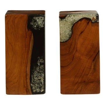 Sakura Set Of 2 Teak & Resin Bookends