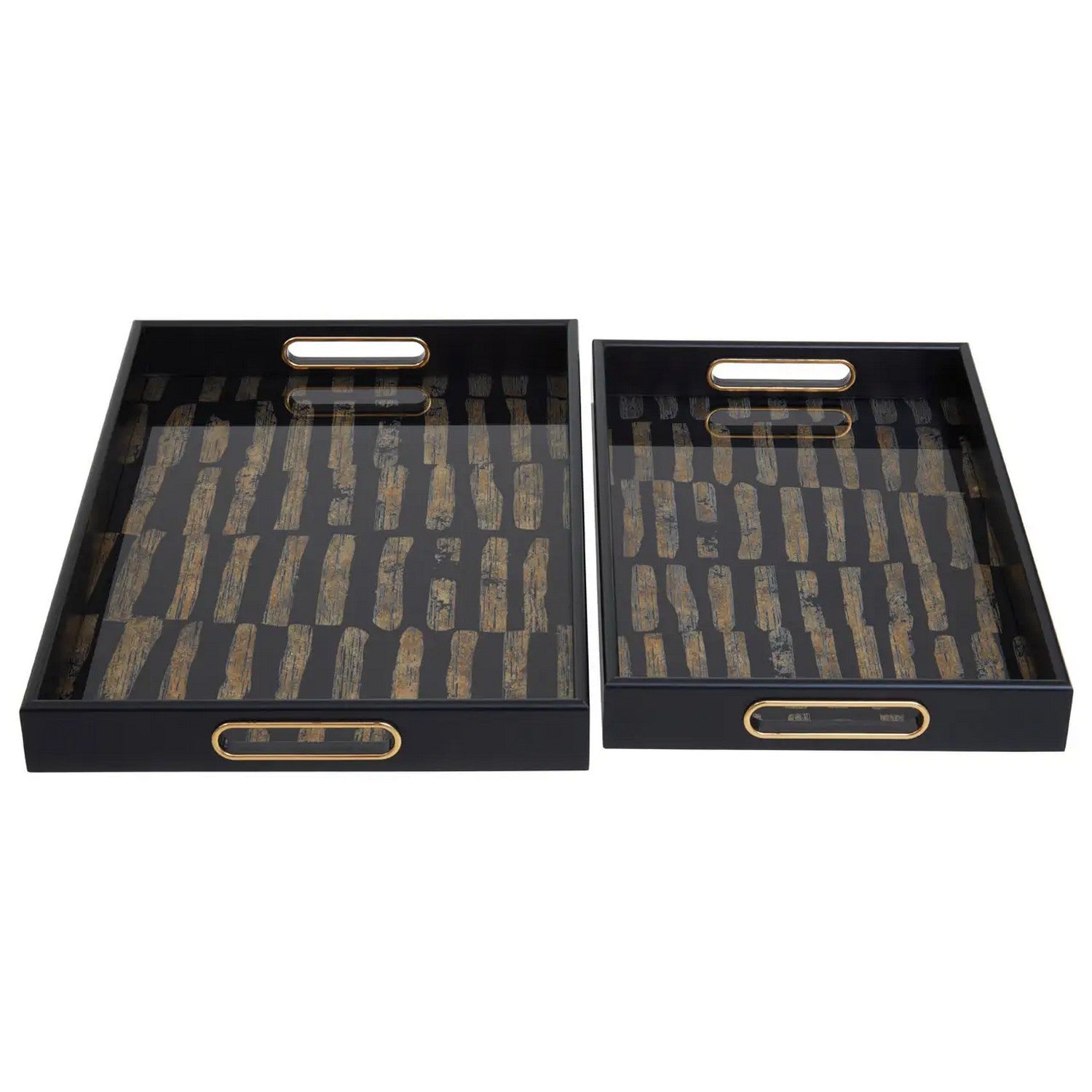 Selena Set of 2 Black Gold Rectangular Trays