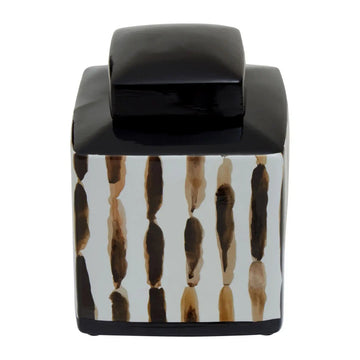 Mira Small Black White Brushstroke Ceramic Ginger Jar