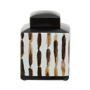 Mira Small Black White Brushstroke Ceramic Ginger Jar