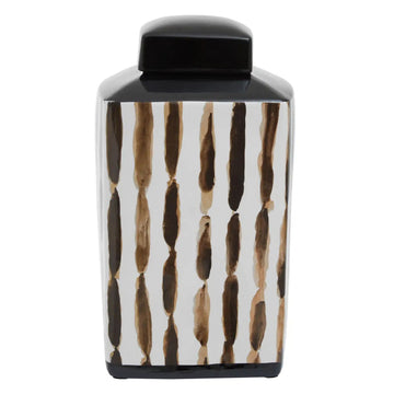 Mira Large Black White Brushstroke Ceramic Ginger Jar