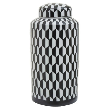 Carlo Large Black White Geometric Print Ceramic Ginger Jar
