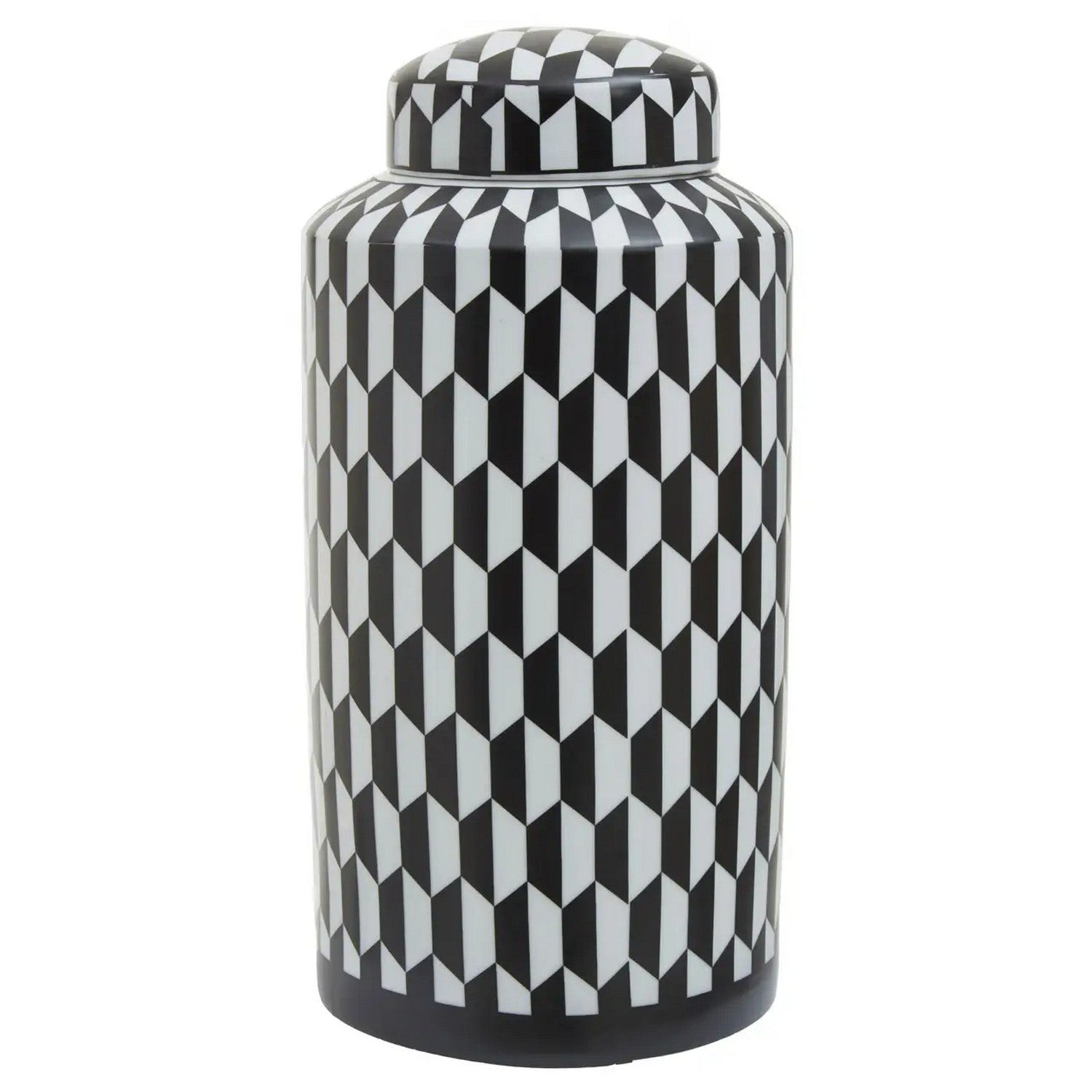 Carlo Large Black White Geometric Print Ceramic Ginger Jar
