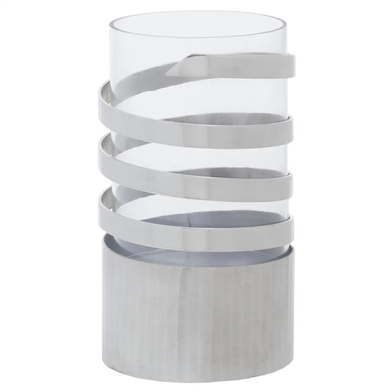 Aureli Large Vertical Textured Silver Metal Hurricane Candle Holder