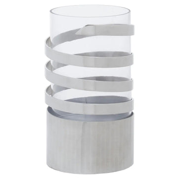 Aureli Large Vertical Textured Silver Metal Hurricane Candle Holder