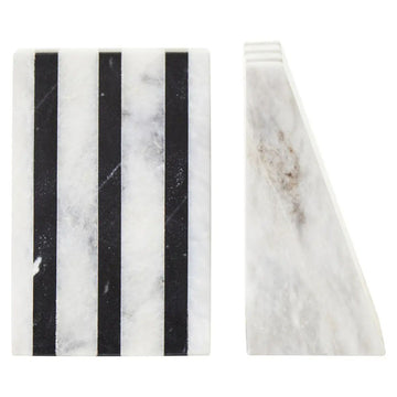 Savra Set of Two Striped White Marble Bookends
