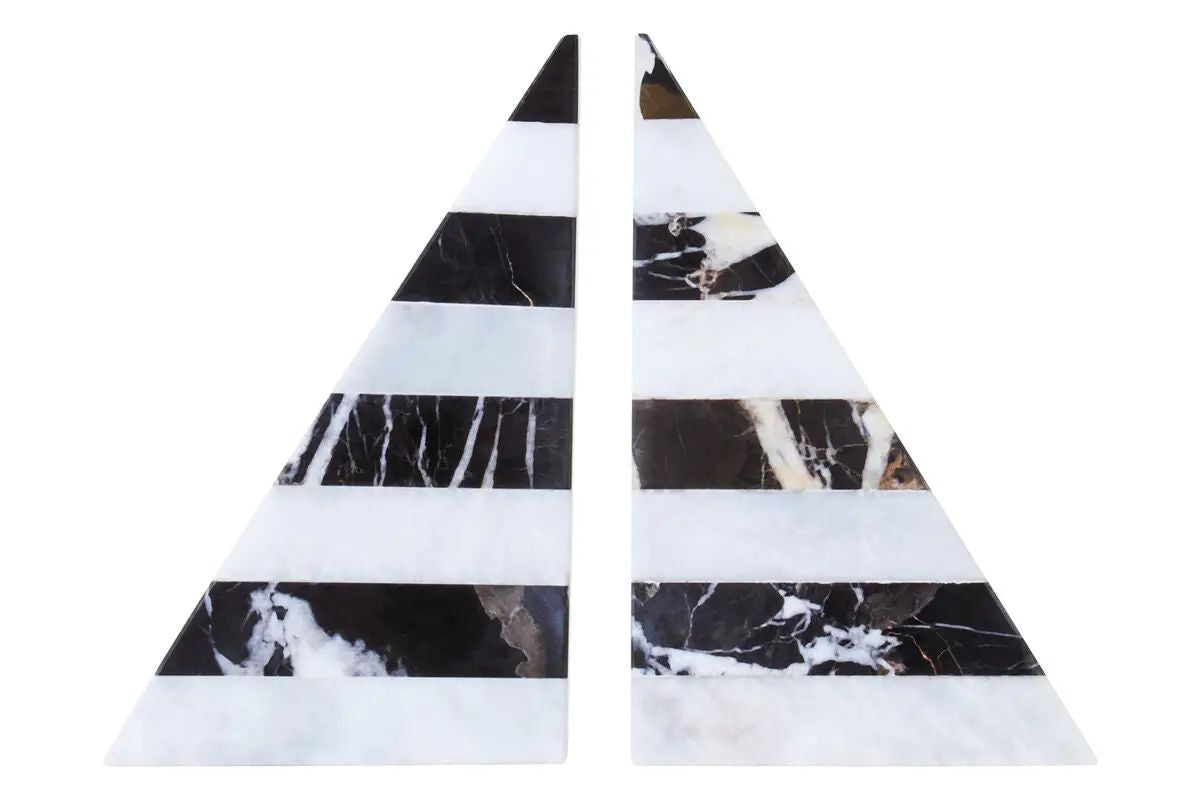 Savra Set of Two Black & White Striped Marble Bookends