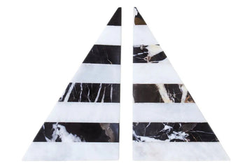 Savra Set of Two Black & White Striped Marble Bookends