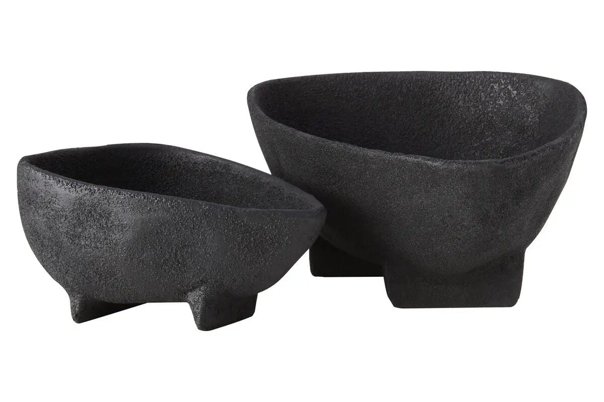 Evira Set Of 2 Textured Black Bowls