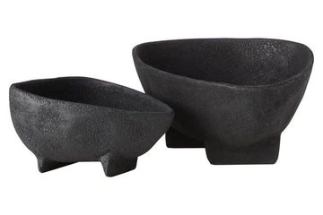 Evira Set Of 2 Textured Black Bowls