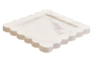Sarion White Marble Square Small Tray with Scallop Edges