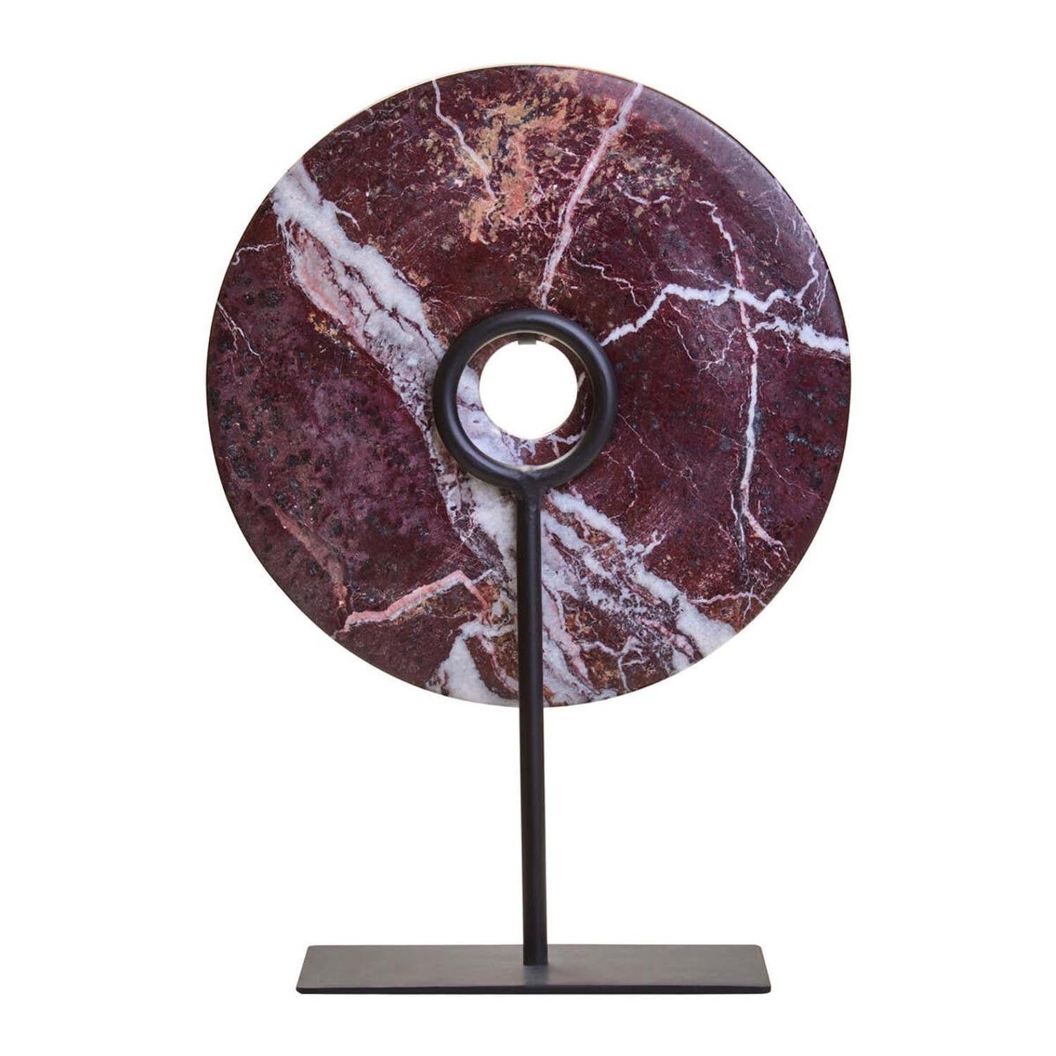 Soren Medium Red Marble Round Disc Sculpture