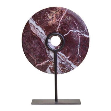 Soren Medium Red Marble Round Disc Sculpture